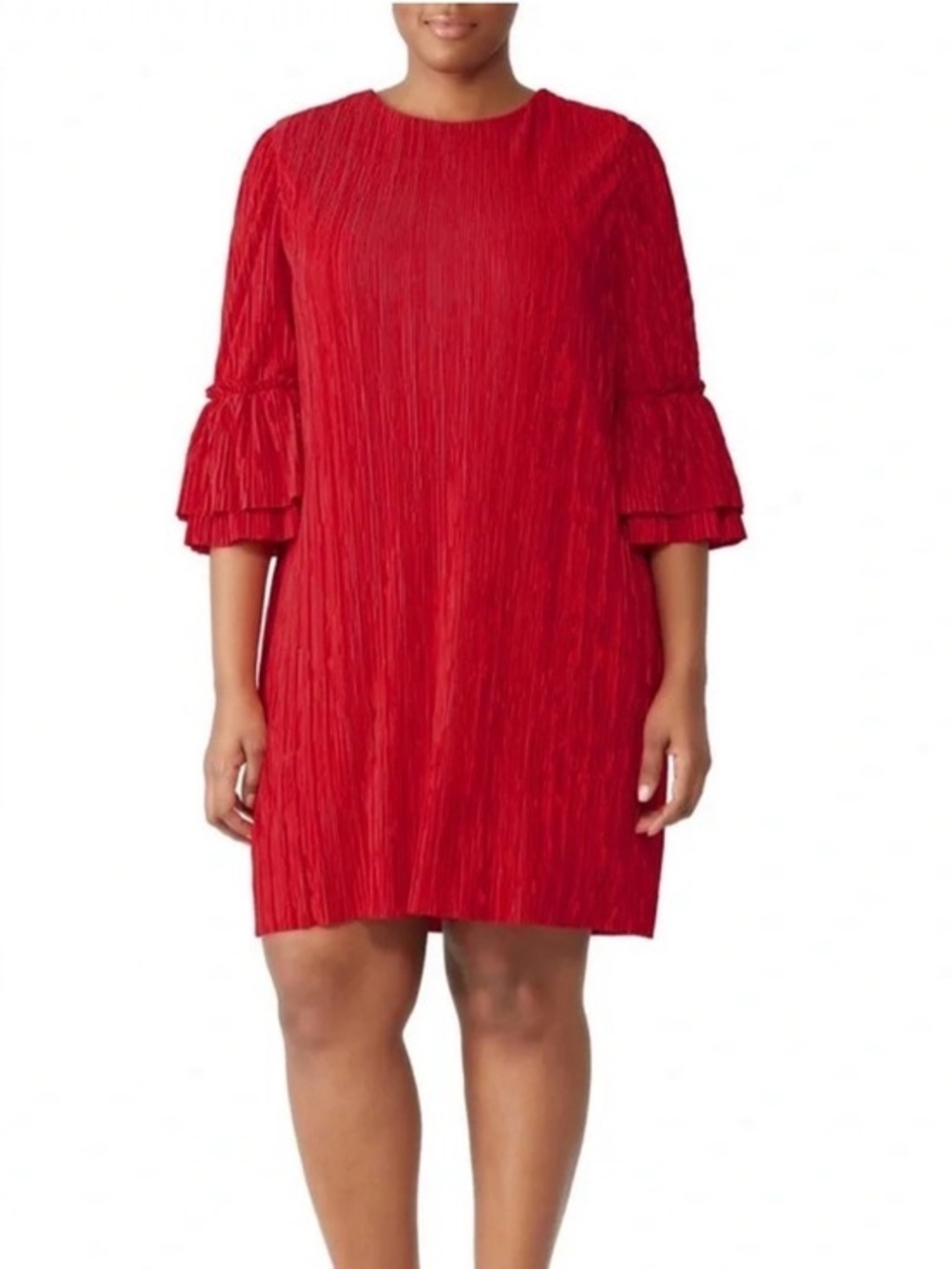 Badgley Mischka Red Pleated Plisse Bell Sleeve Mini Dress - Size 18